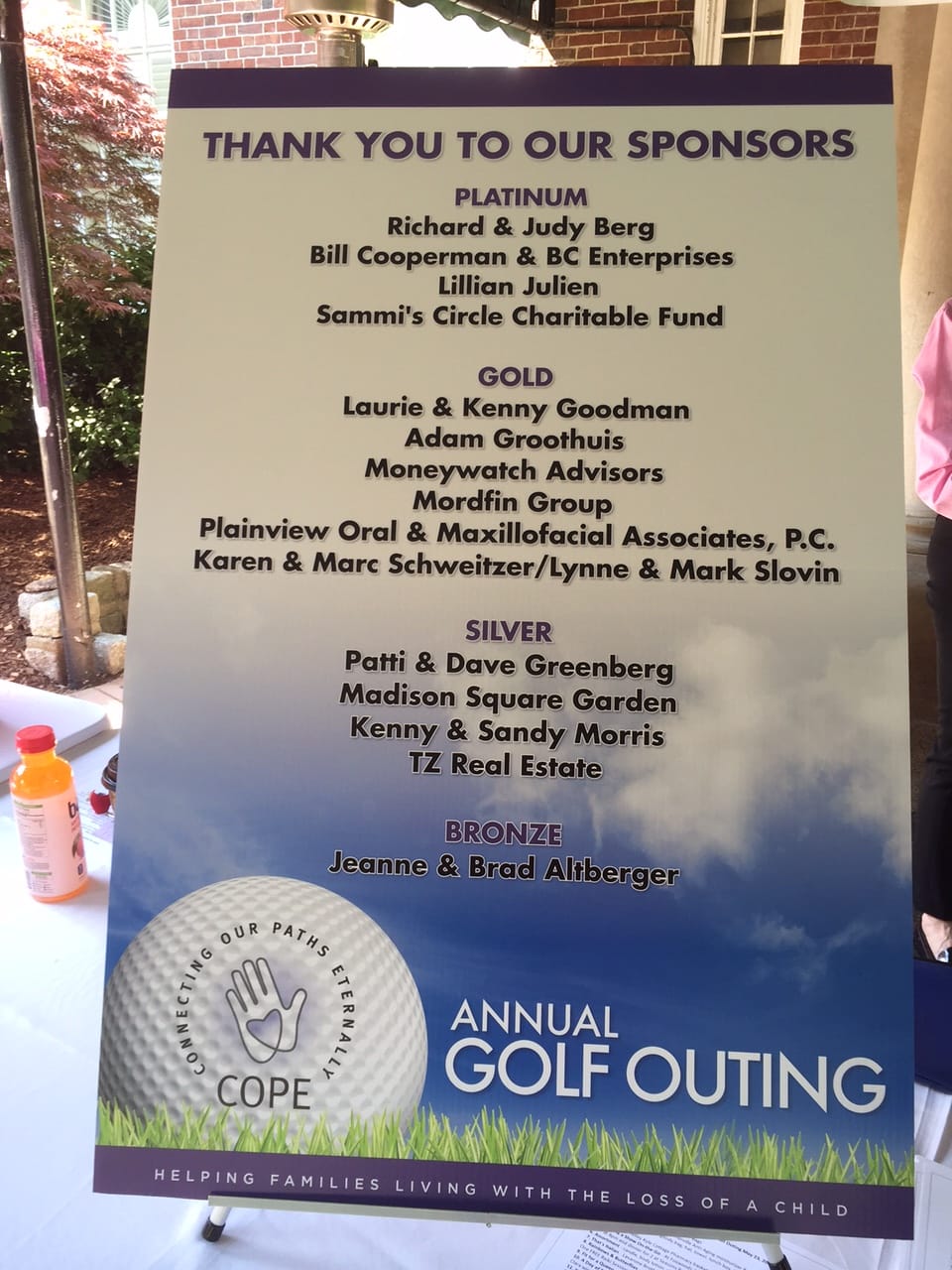 Photo of the hoarding board with a Thank You Message for all the Sponsors participating in Annual Golf Outing | COPE
