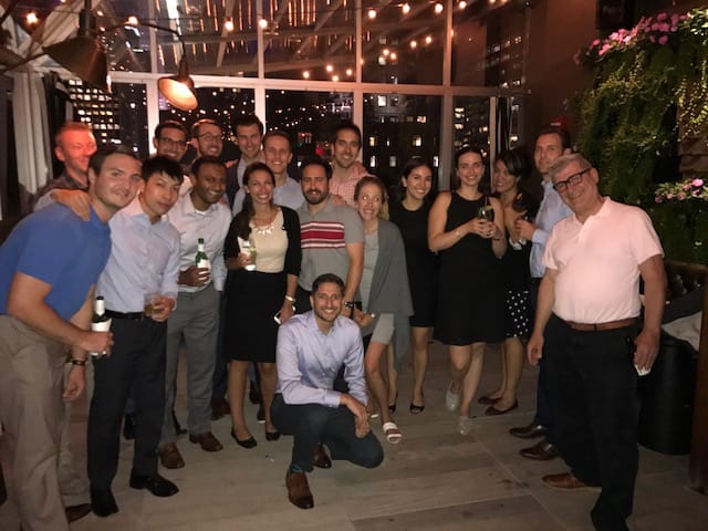Photo of the R&E associates enjoying a well deserved night out together for food, drinks and fun.