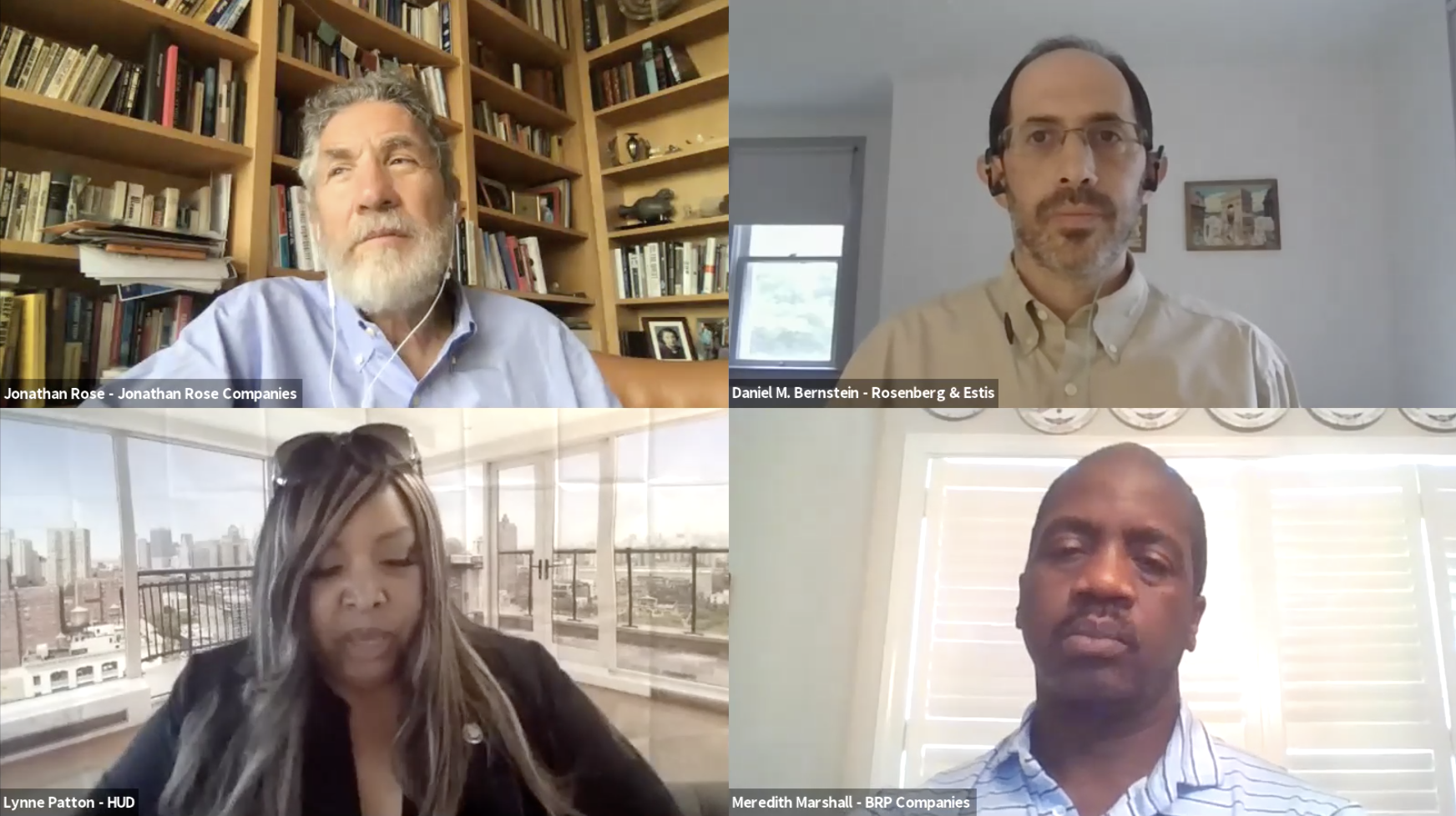 R&E member Daniel M. Bernstein, Jonathan Rose, Lynne Patton, and Meredith Marshall for Investing in Inclusivity webinar